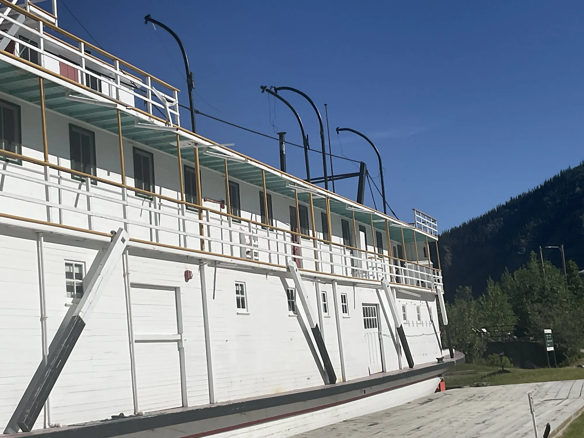 Side of the Keno showing the freight deck, saloon deck cabins and davits