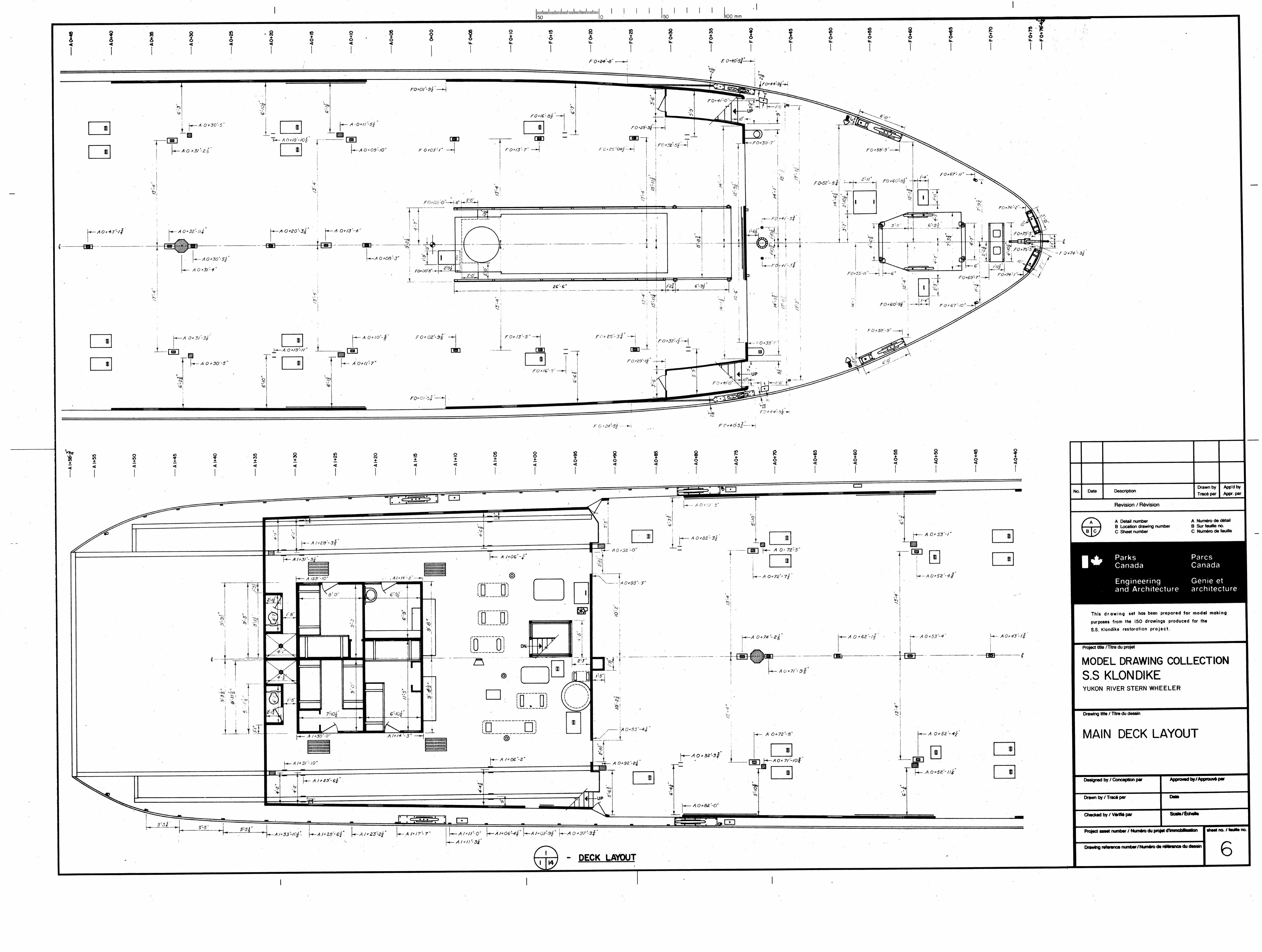 Main deck plan with boiler, engine room and cargo areas