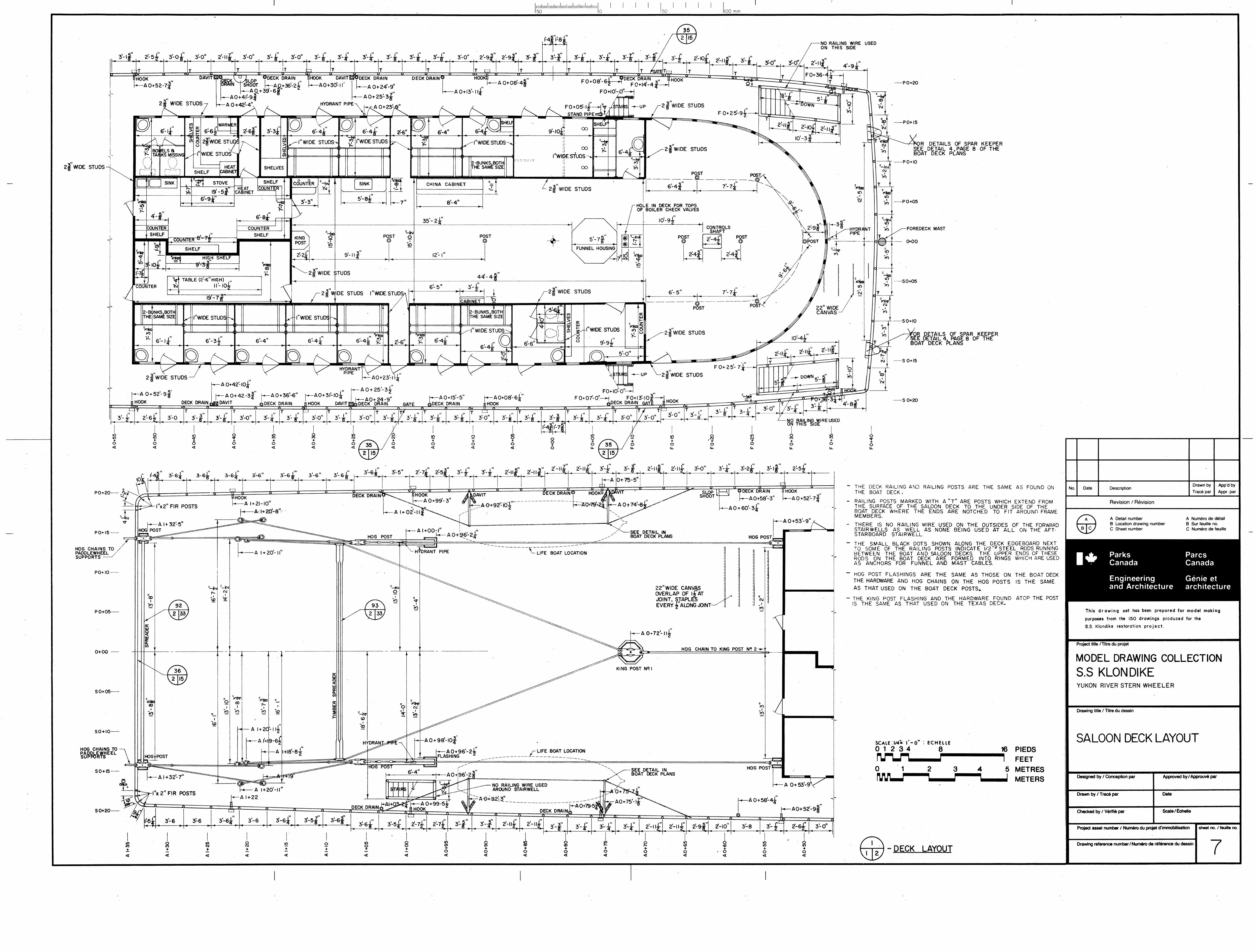 Saloon deck plan with staterooms, dining saloon and observation room