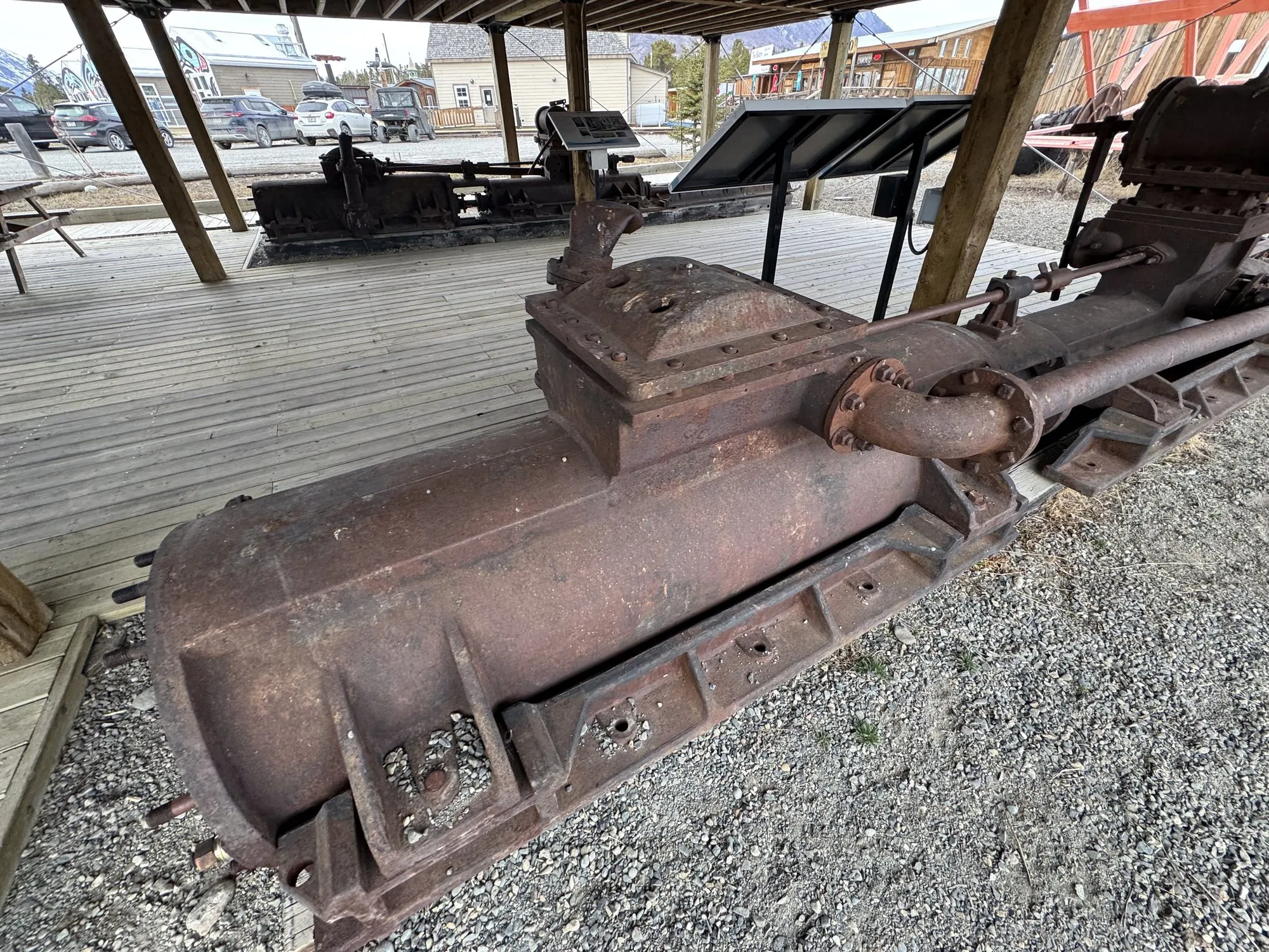 Close view of the rusted cylinder of the port engine