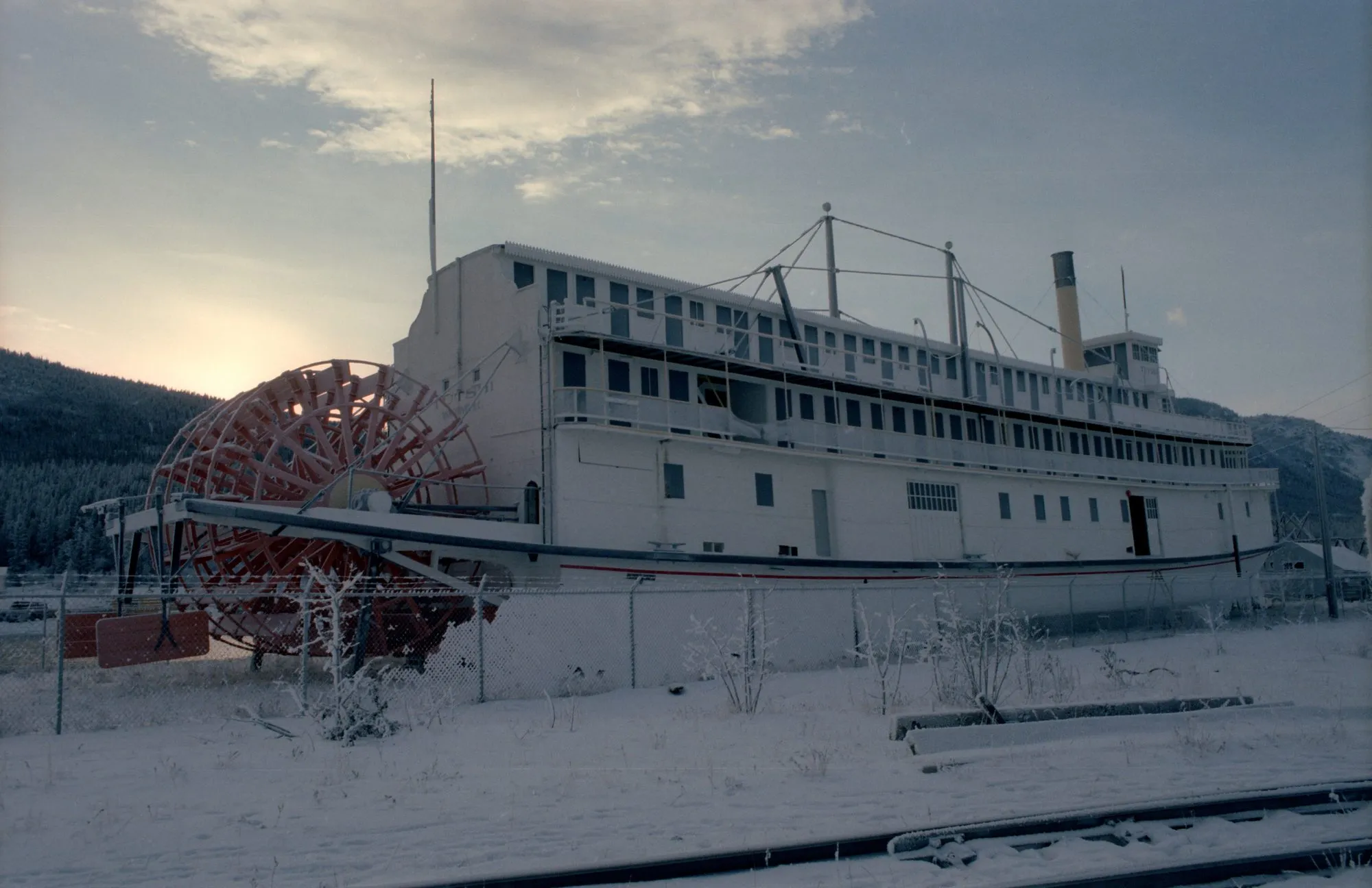 Stern quarter and sternwheel in winter